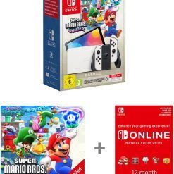 Nintendo Switch - OLED Model (White) + Super Mario Bros. Wonder Pre Installed Switch Online 12 Month Subscription Redemption Code