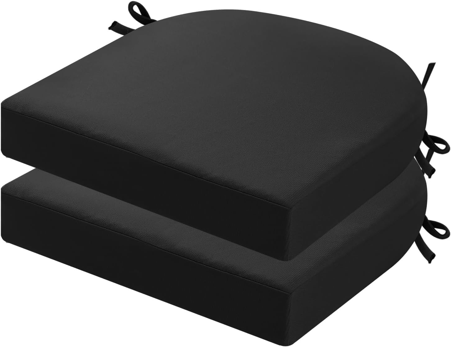 Outdoor Garden Chair Cushions Set of 2, Thick 7cm, Patio Waterproof Seat Cushions with Ties for Outdoor Furniture, U-Shaped Chair Dining Pads, 45 x 45cm, Black