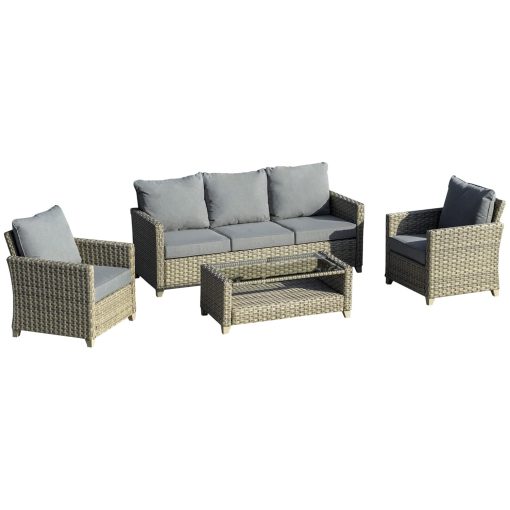 Outsunny 4 Pieces Patio Wicker Sofa Set, Outdoor PE Rattan Sectional ...