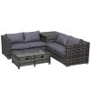 Outsunny 4 Pieces Rattan Garden Furniture Set, 4 Seater Corner Sofa Set with Storage Box, 2 Drawers Coffee Table, Loveseats with Cushions, Wicker Garden Conservatory Furniture...