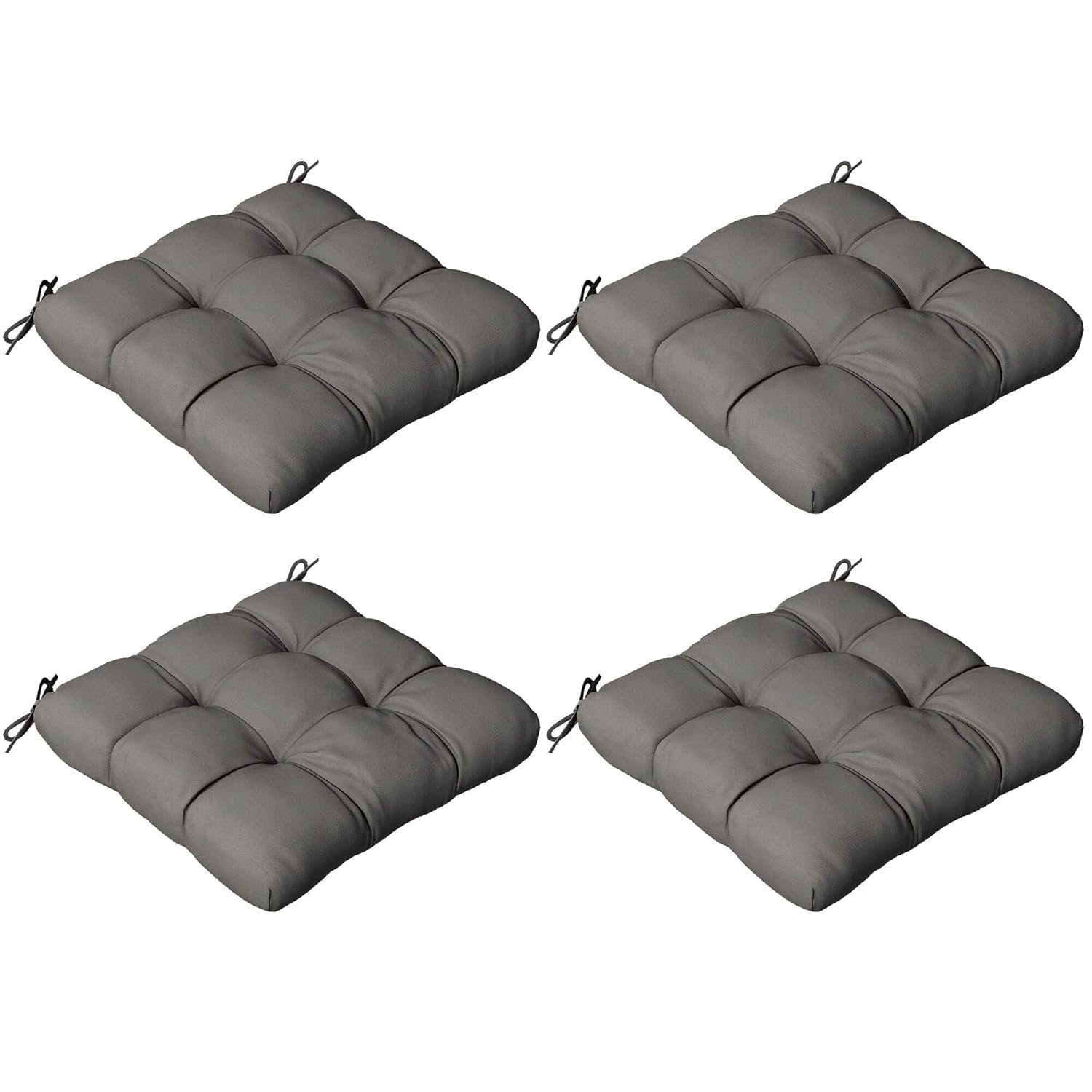 Outsunny Set of 4 Outdoor Seat Cushions with Ties, Water Repellent Seat Pads for Dining Chair, Swing, Sofa, 48 x 48 x 10 cm, Charcoal Grey