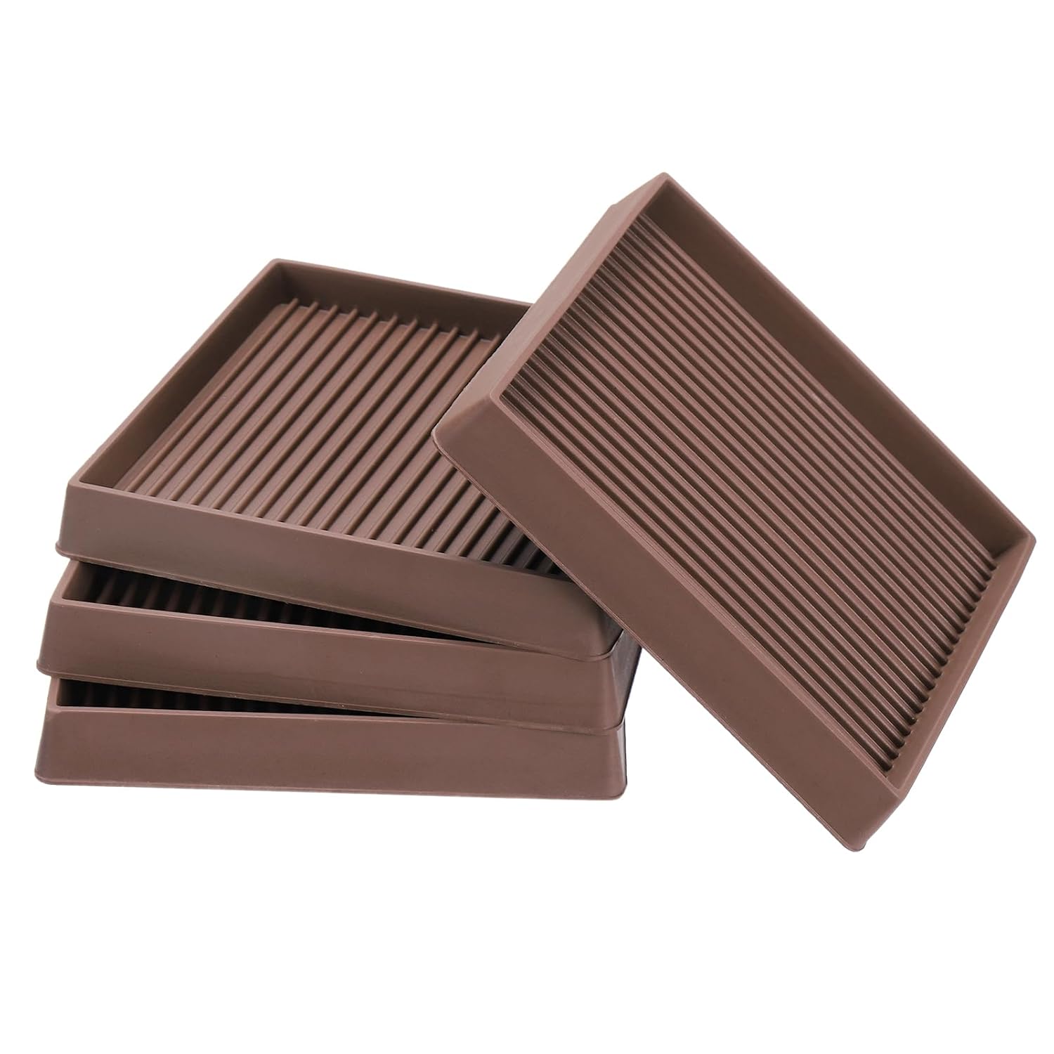 PATIKIL 4 Inch Rubber Furniture Pads, 12 Pack Non-Slip Furniture Coasters Square Anti Skid Caster Cups Furniture Feet Cup Floor Protectors for Bed Couch Stoppers, Brown