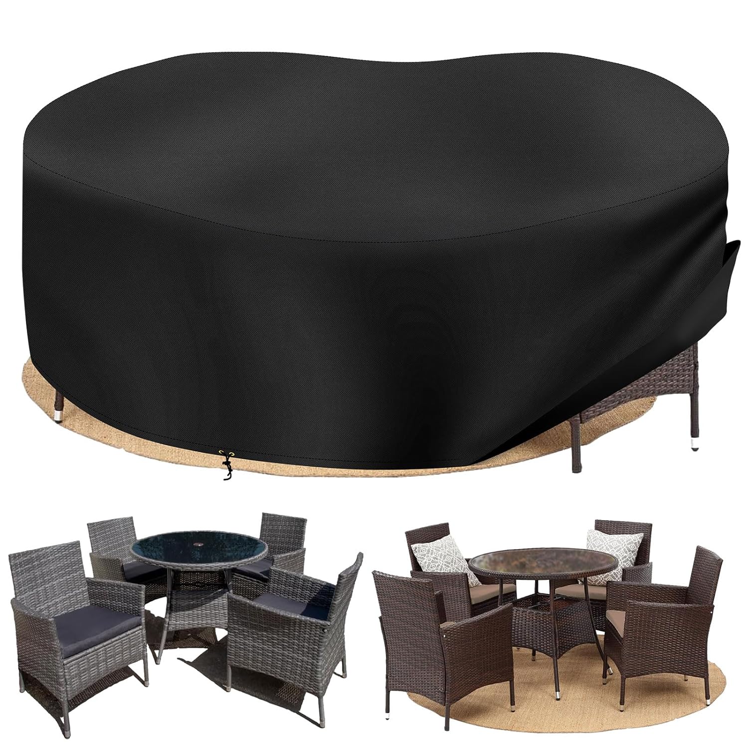 PATIO PLUS Garden Table Covers Round with 420D Oxford Fabric Circular Patio Table Cover, Outdoor Garden Furniture Cover Waterproof, Windproof, Anti-UV, Round - Ø130 x 70cm