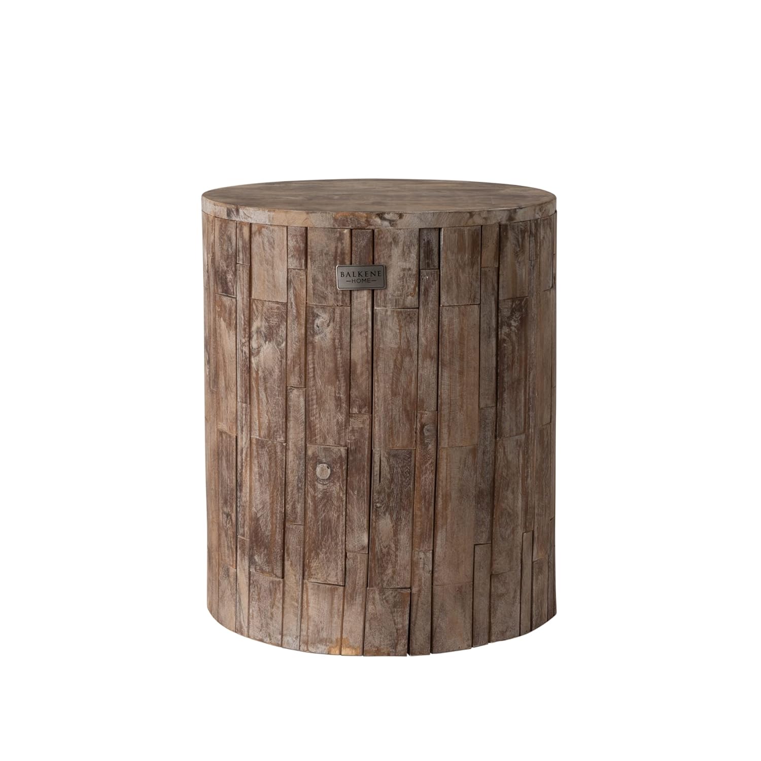 Patio Sense 62420 Elyse Round Rustic Garden Stool Wood Outdoor Seating & End Table Portable Adaptable Outdoor Furniture Ideal for Entertaining, Gardening & Decor - Seasoned...