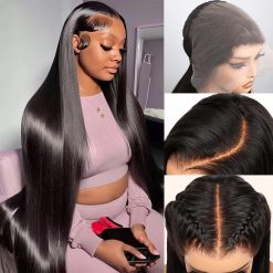 Perismoda 28 Inch 13x6 Full Lace Frontal Wig 12A 180 Density Straight Lace Front Wigs Human Hair Transparent Lace Pre Plucked Brazilian Virgin Human Hair Wigs for Women