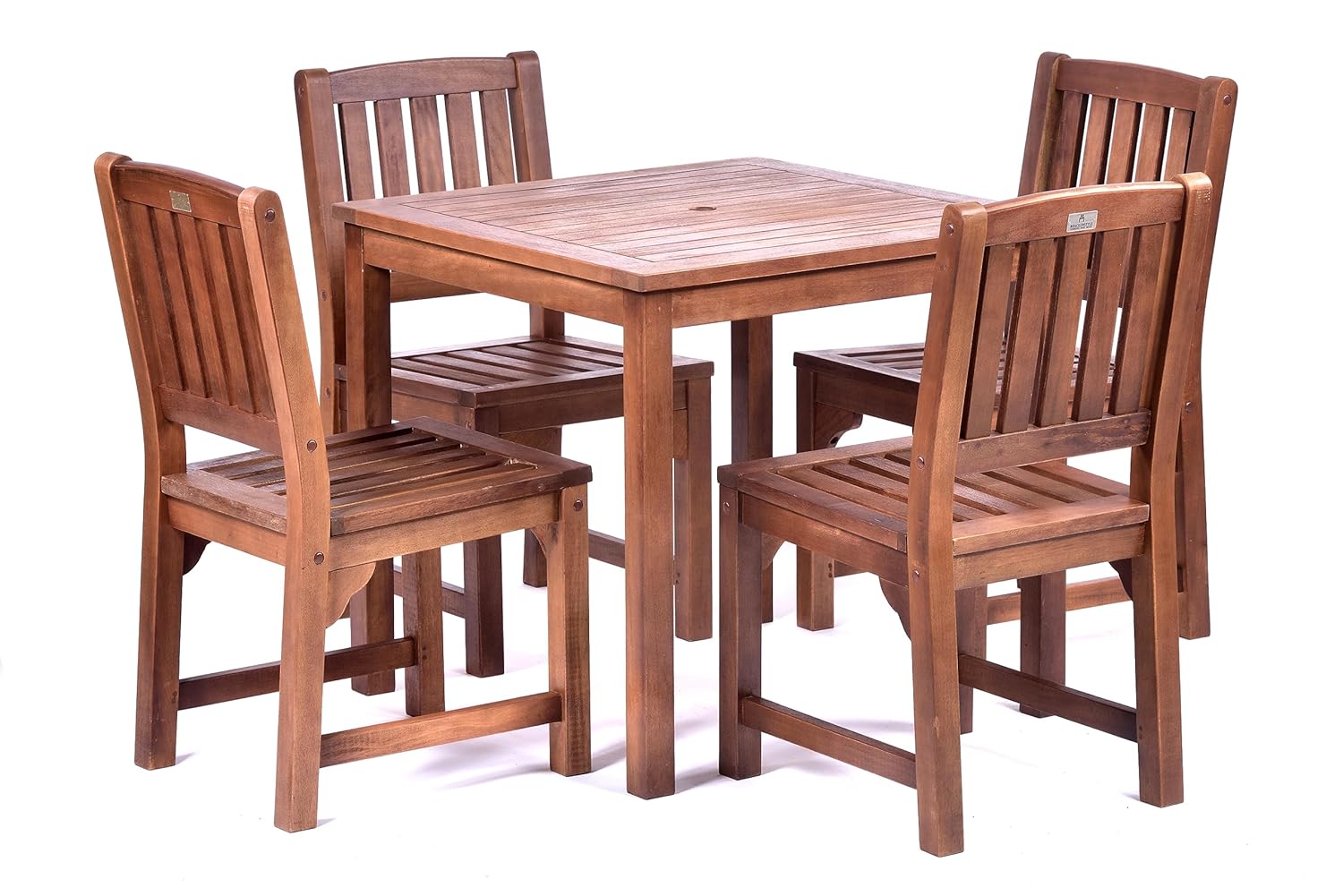 Premium Devon 4 Person Garden Patio Set - Hardwood 90cm Square Table & 4 Side Chairs - With Parasol Hole