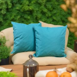 Premium Large Garden Scatter Cushion Water Resistant Cushions For Garden Furniture 18 x 18 Inch Shredded Foam Filled Outdoor Seating Great for Patio Rattan Chairs (2, Aqua)