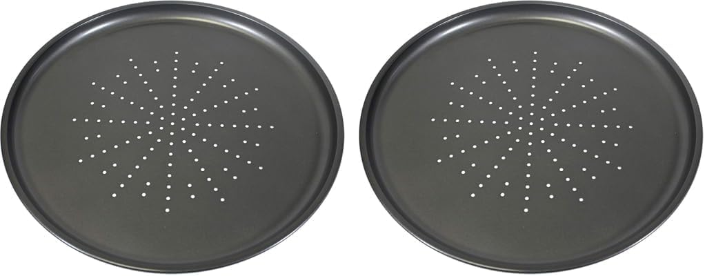 Prochef Non-Stick Large 32.5cm/12.5inch Carbon Steel Pizza Tray - Fridge, Freezer & Dishwasher Safe with 5 Year Guarantee - Black (Pack of 2)