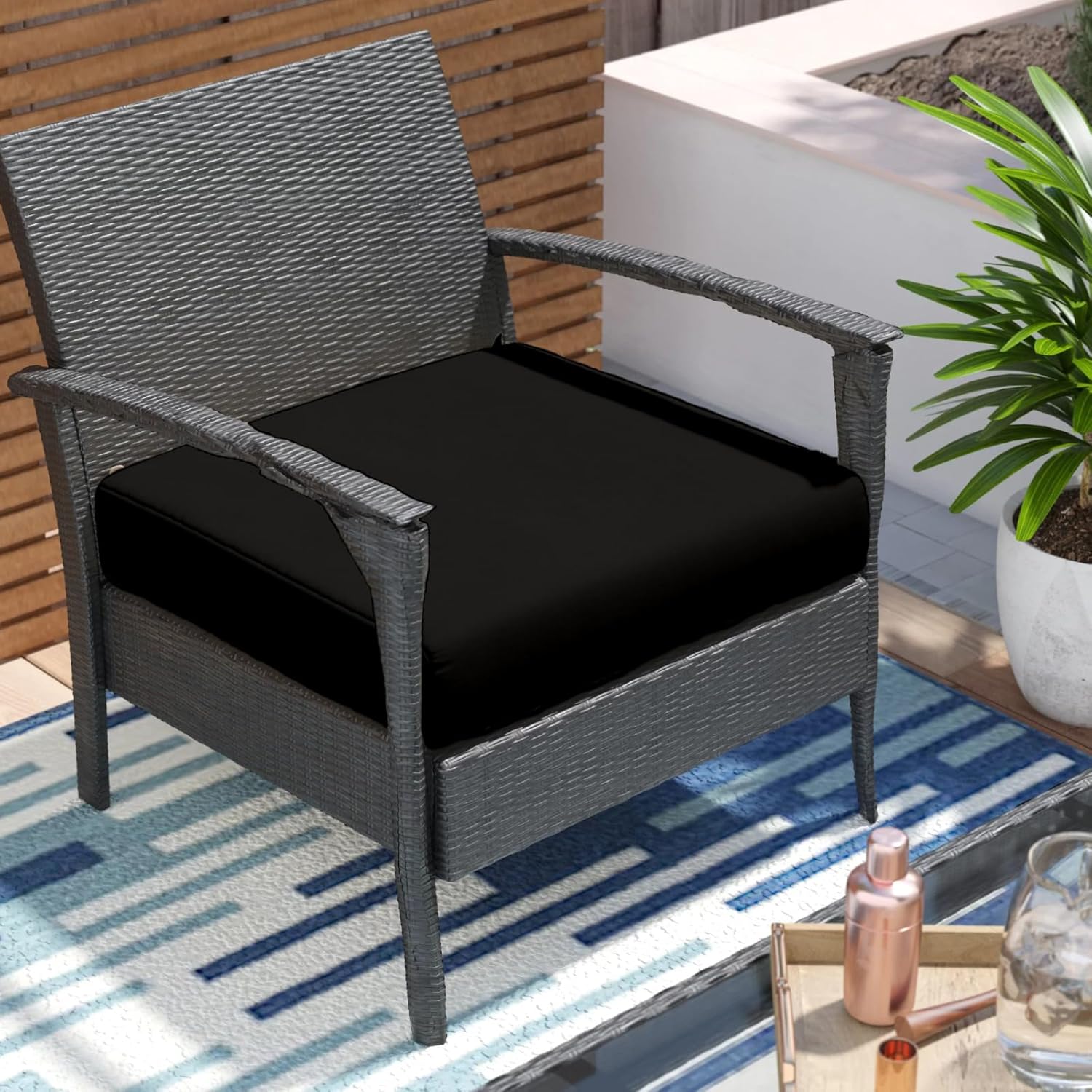 Rattan Chair Seat Pads Cushion Pad Indoors Outdoors Water Resistant Material for Garden Furniture Kitchen Dining Living Room Patio Office Coffee Shop ALL-PURPOSE Use (Black,...
