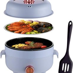 RHD Electric Hot Pot 2.2L with Steamer, Portable Non-Stick Frying Pan, Portable Travel Cooker for Roast/Ramen/Fondue/Soup for Dorm/Camping/Home, Dual Power Control, Over-Heating...
