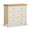 RoselandFurniture Farrow Cream Small Storage Chest of Drawers for Bedroom Fully Assembled Contemporary Painted Solid Wood 3 Drawer Unit with Oak Top