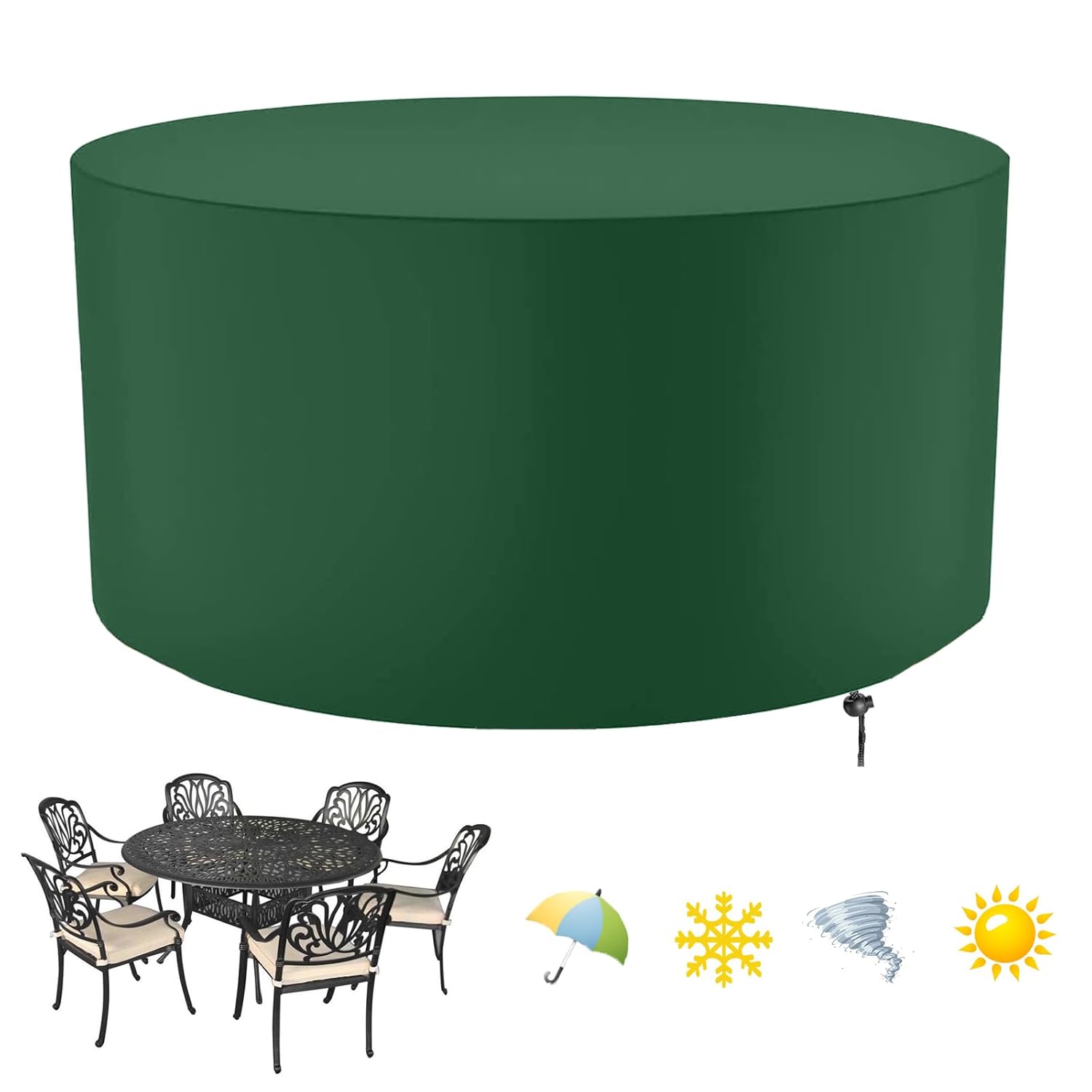 Round Garden Table Covers, Outdoor Garden Furniture Covers Waterproof, Heavy Duty 420D Oxford Fabric Outdoor Patio Circular Set Cover with Drawstring Cord (Φ60×H40cm)-Green