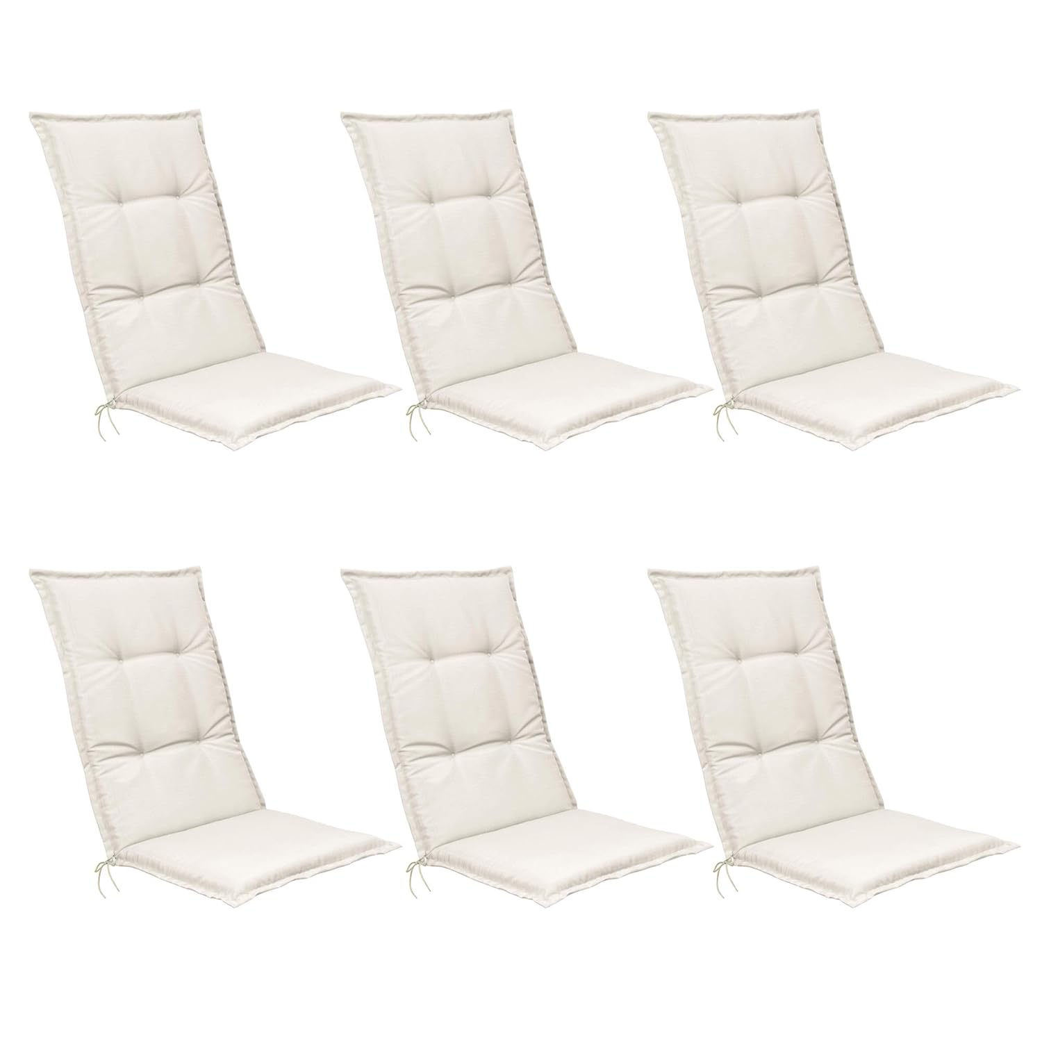 Set of 4 Outdoor Garden Chair Cushions with Backs High 120x50x6 cm - Natural Seat Cushions for Garden Chairs Patio Furniture Recliner Rattan - Soft Foam Core - Base HL