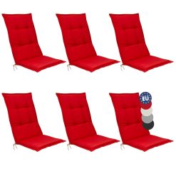 Set of 4 Outdoor Garden Chair Cushions with Backs High 120x50x6 cm - Red Seat Cushions for Garden Chairs Patio Furniture Recliner Rattan - Soft Foam Core - Base HL