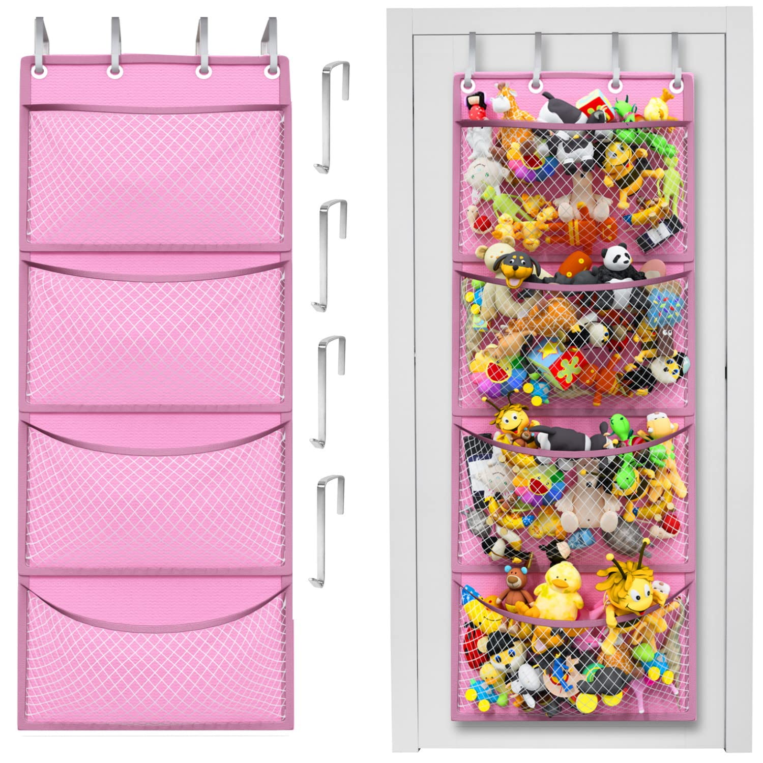 Storage for Stuffed Animal - Over Door Organizer for Stuffies, Baby Accessories, and Toy Plush Storage/Easy Installation with Breathable Hanging Storage Pockets Big Girls Chair...