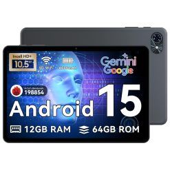 Tablet 10 Inch Android 15 Tablets,12GB RAM +64GB ROM/2TB,GEMINI AI 6000mAh Android Tablets,Gaming Tablet,5G WiFi,Widevine L1,GPS,10W Fast Charge,2-Year Warranty-Grey