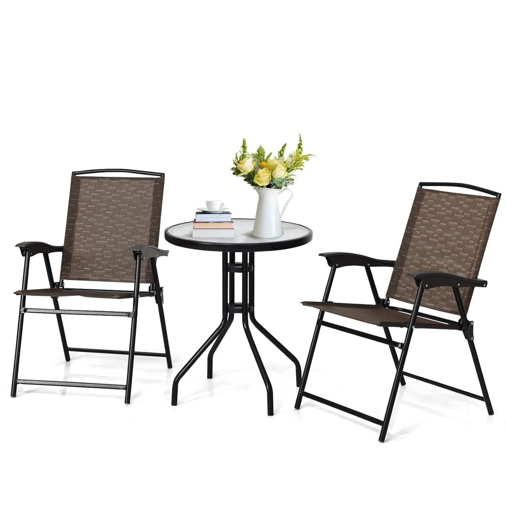 Tangkula 3 Pieces Patio Bistro Set, Outdoor Folding Chairs & Table Set ...