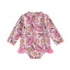 Tollder Girl Rash Guard Swimwear One Piece Long Sleeve Floral Ruffle Zipper Bikini Swimsuit Bathing Suit Beachwear