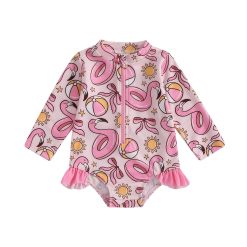 Tollder Girl Rash Guard Swimwear One Piece Long Sleeve Floral Ruffle Zipper Bikini Swimsuit Bathing Suit Beachwear