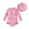 Tollder Girl Rash Guard Swimwear One Piece Long Sleeve Floral Ruffle Zipper Bikini Swimsuit Bathing Suit Beachwear