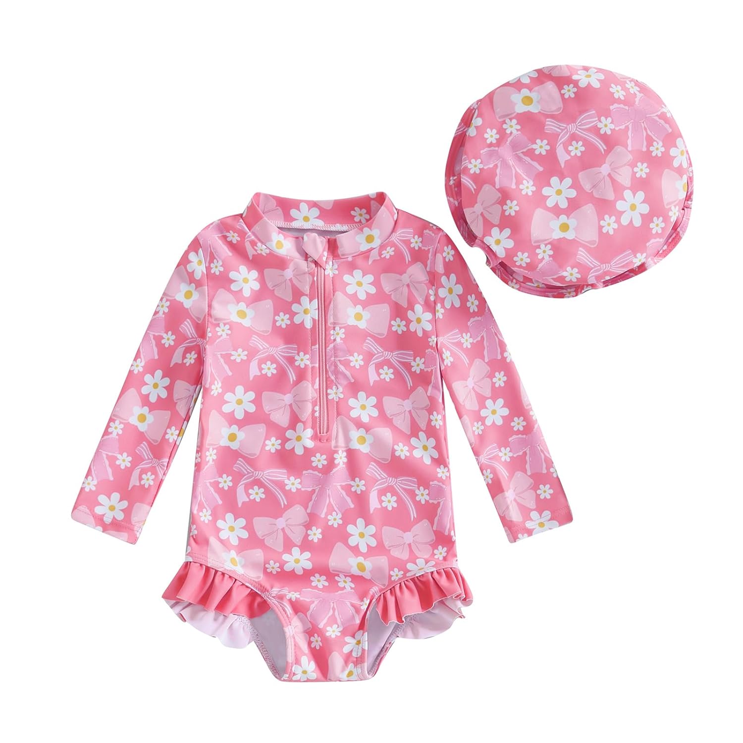 Tollder Girl Rash Guard Swimwear One Piece Long Sleeve Floral Ruffle Zipper Bikini Swimsuit Bathing Suit Beachwear
