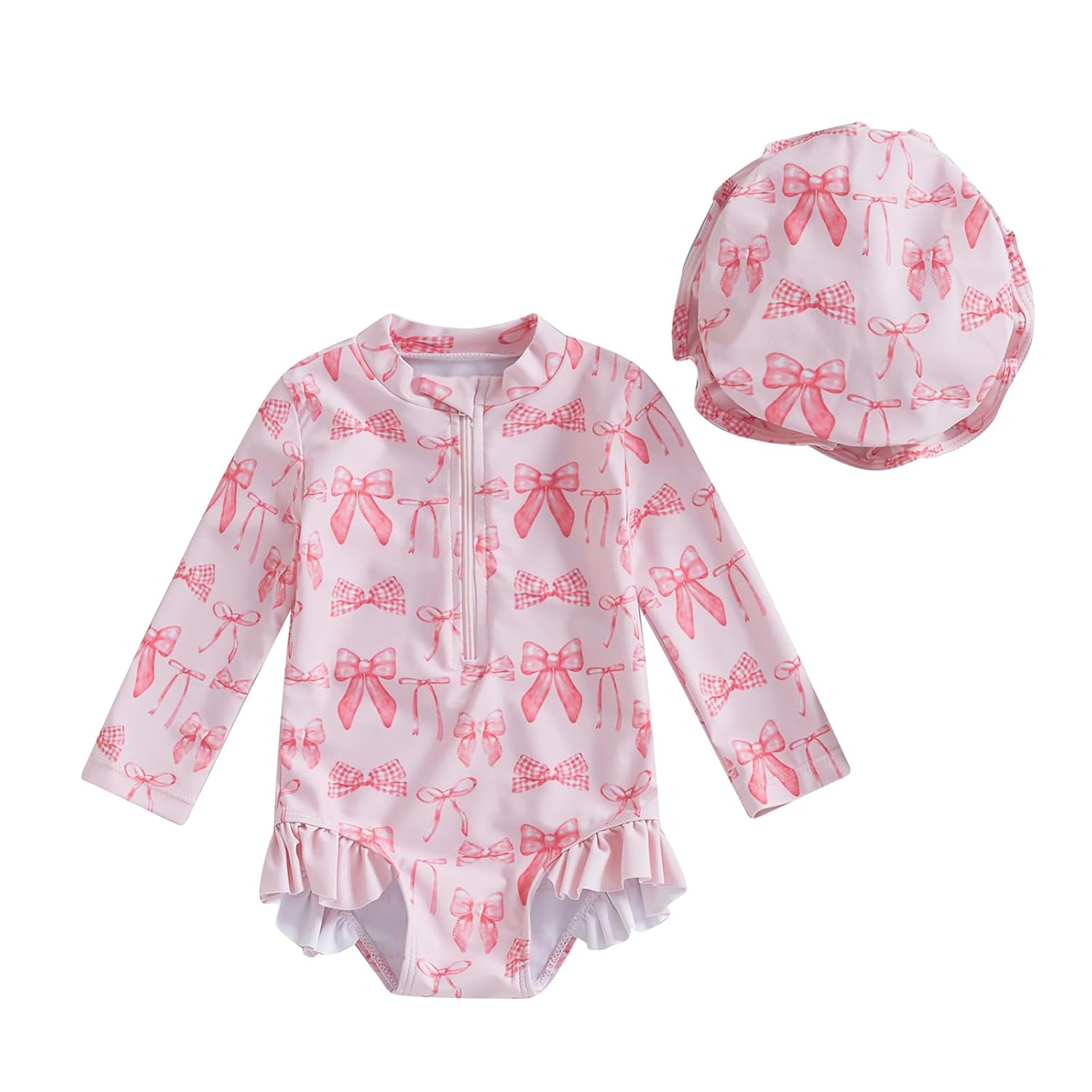 Tollder Girl Rash Guard Swimwear One Piece Long Sleeve Floral Ruffle Zipper Bikini Swimsuit Bathing Suit Beachwear