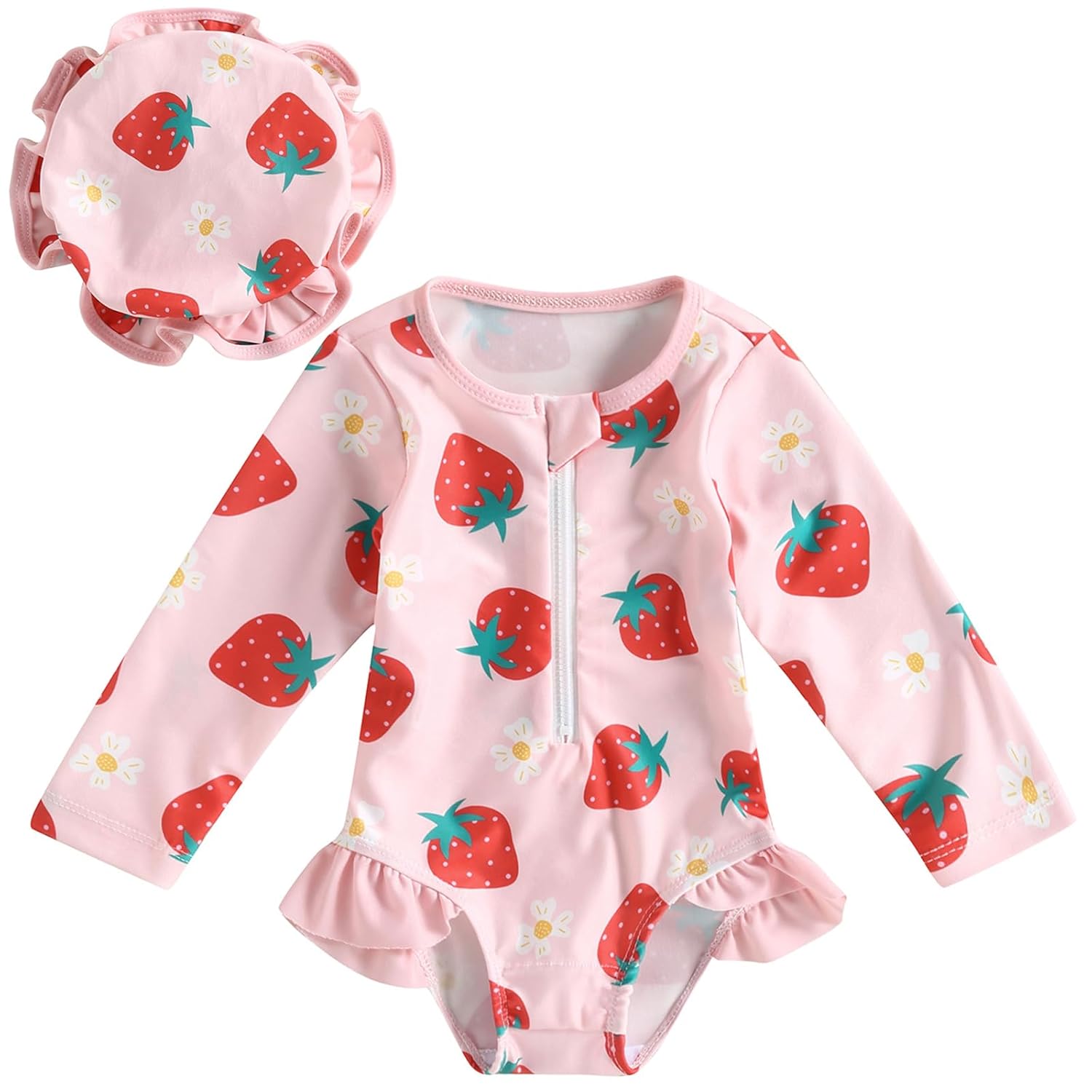 Tollder Girl Rash Guard Swimwear One Piece Long Sleeve Floral Ruffle Zipper Bikini Swimsuit Bathing Suit Beachwear