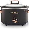 Tower T16042BLK Cavaletto 3.5 Litre Slow Cooker with 3 Heat Settings, Removable Pot and Cool Touch Handles, Black and Rose Gold