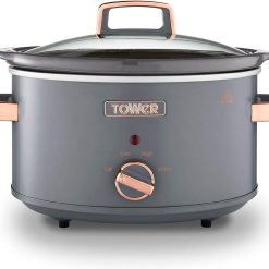 Tower T16042GRY Cavaletto 3.5 Litre Slow Cooker with 3 Heat Settings, Removable Pot and Cool Touch Handles, Grey and Rose Gold