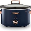 Tower T16042MNB Cavaletto 3.5 Litre Slow Cooker with 3 Heat Settings, Cool Touch Handles, 210W, Midnight Blue and Rose Gold