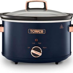 Tower T16042MNB Cavaletto 3.5 Litre Slow Cooker with 3 Heat Settings, Cool Touch Handles, 210W, Midnight Blue and Rose Gold