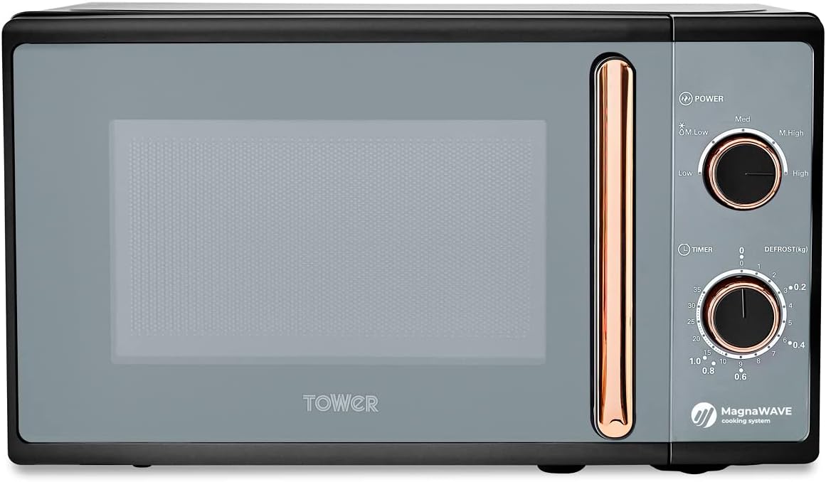 Tower T24038RG Cavaletto Manual Microwave with 5 Power Levels & 35 Minute Timer, 800W, 20L, Black & Rose Gold