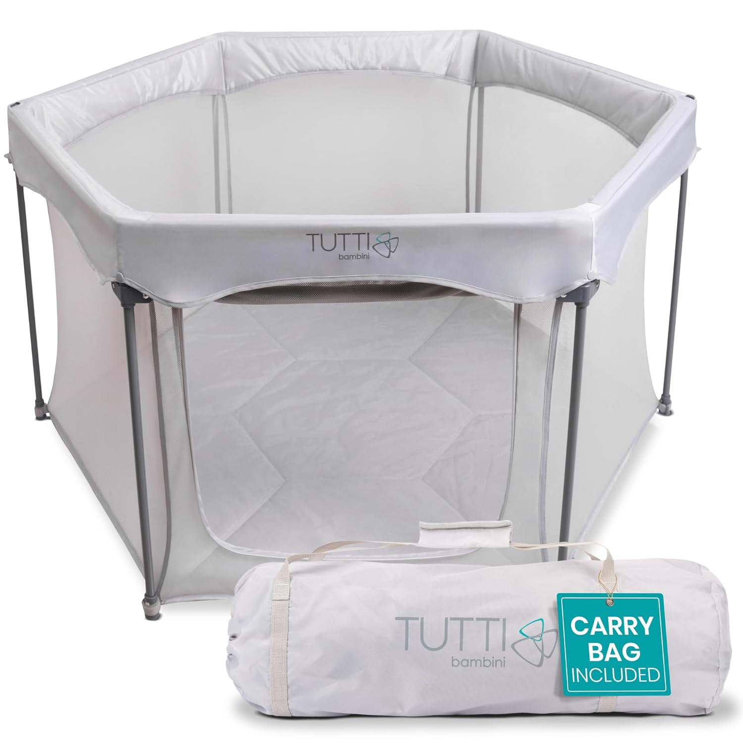 Tutti Bambini Baby Playpen - Foldable Playpen for Baby and Toddlers with Breathable Mesh Walls, Padded Frame, Zip Door & Fitted Playpen Mat, Baby Play Pen with Travel Bag (135 x...