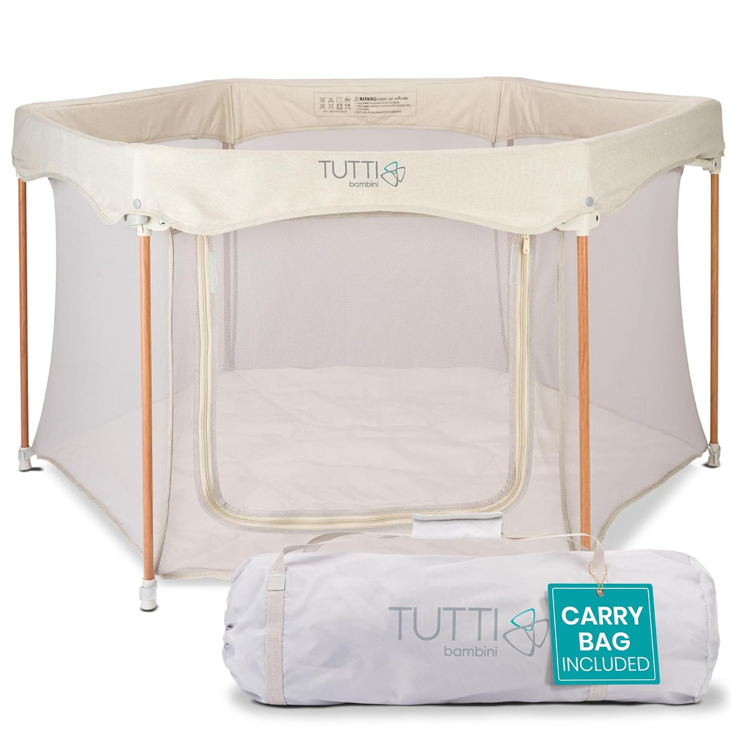 Tutti Bambini Baby Playpen - Foldable Playpen for Baby & Toddlers with Breathable Mesh Walls, Padded Frame, Zip Door & Fitted Playpen Mat, Baby Play Pen with Travel Bag (135 cm...