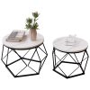 Vida Designs Brooklyn Round Coffee Tables, Set of 2 Side Tables, Modern Steel Frame Nesting Living Room Furniture (Marble)