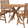 vidaXL 5 Piece Garden Dining Set - Outdoor Patio Acacia Wood Furniture with Slatted Design, Comfortable Chairs, and Sturdy Table - Brown, 110 cm Diameter