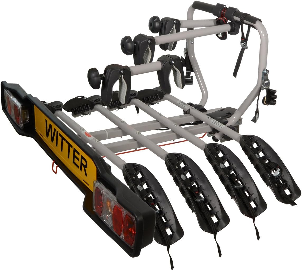 Witter ZX204 Bicyle Bolt-on Towball Mounted Bike Rack for 4 Bikes | Maximum Load of 60kg | Lightboard for 13 Pin Socket