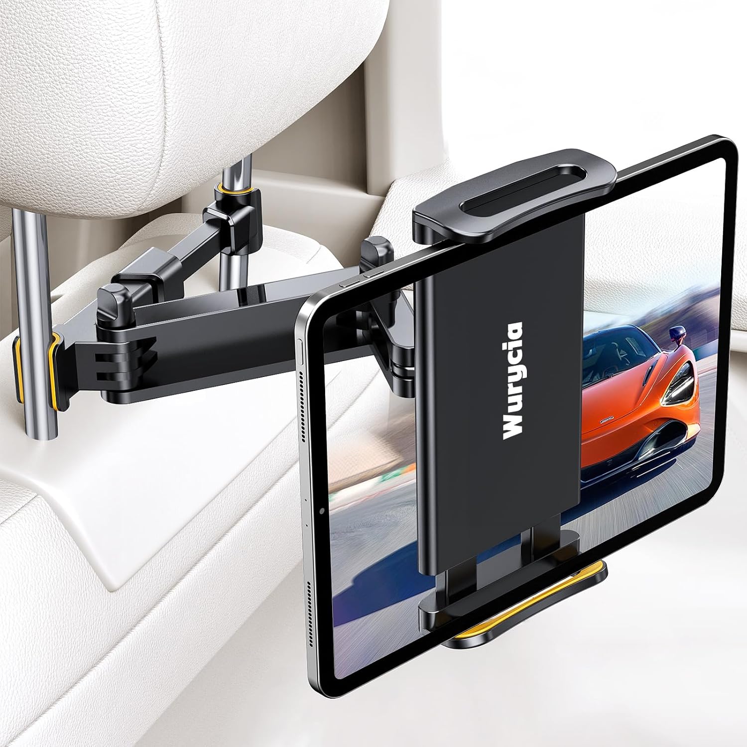 Wurycia Car Headrest Tablet Mount - Stretchable Arm iPad Car Holder for Kids, Galaxy Tab, iPad Pro 12.9/11, Air, Mini, Phones, 4.7-12.9" Devices