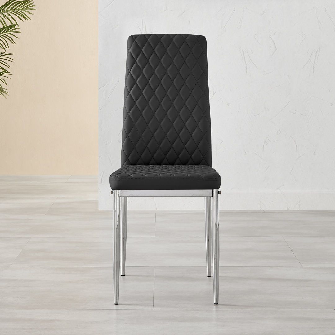 Alicia Modern Glass & Wood Finish Dining Table Set with 6 Quilted Faux Leather Dining Chairs
