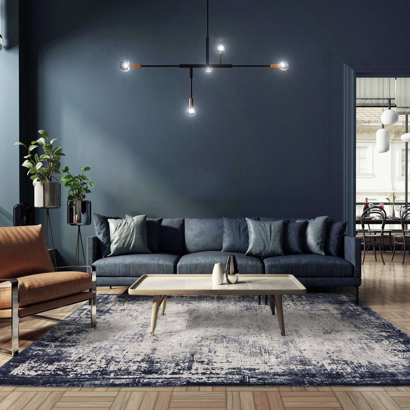 Asiatic Kuza Navy Cut Pile Rug - 230x160cm