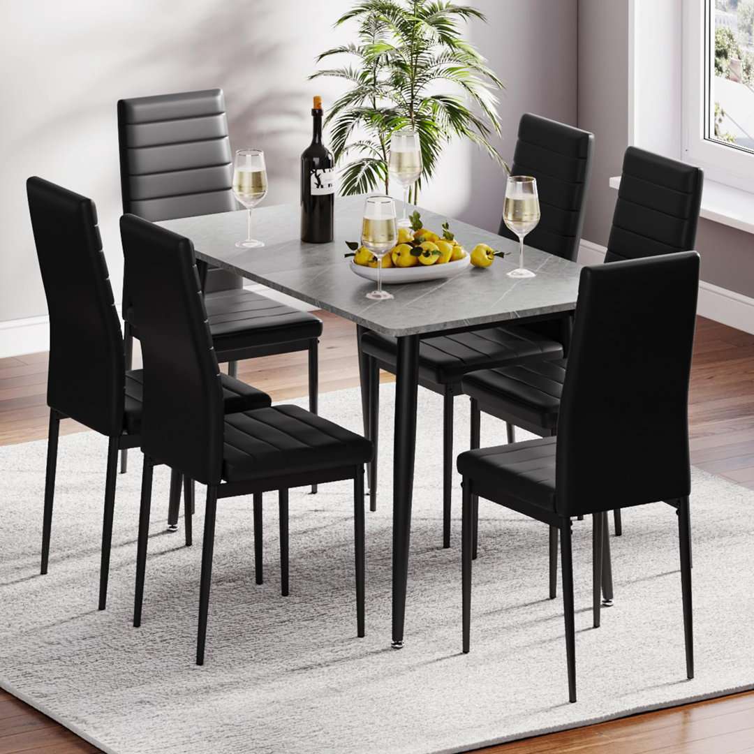 Dining Table And Chairs Set Of 6, 120cm Marble Effect Dining Table With 6 Faux Leather High Back Dining Chairs,modern Dining Table Set For Home/kitche