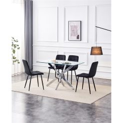 Dining Table and 4 Chairs Rectangle Table 4 Velvet Chairs Dining Set