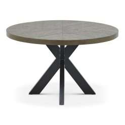Ellipse Fumed Oak 4 Seater Circular Table With 4 Upholstered Chairs In Old West Vintage