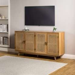 Emily Rattan Cane TV Stand With Solid Legs