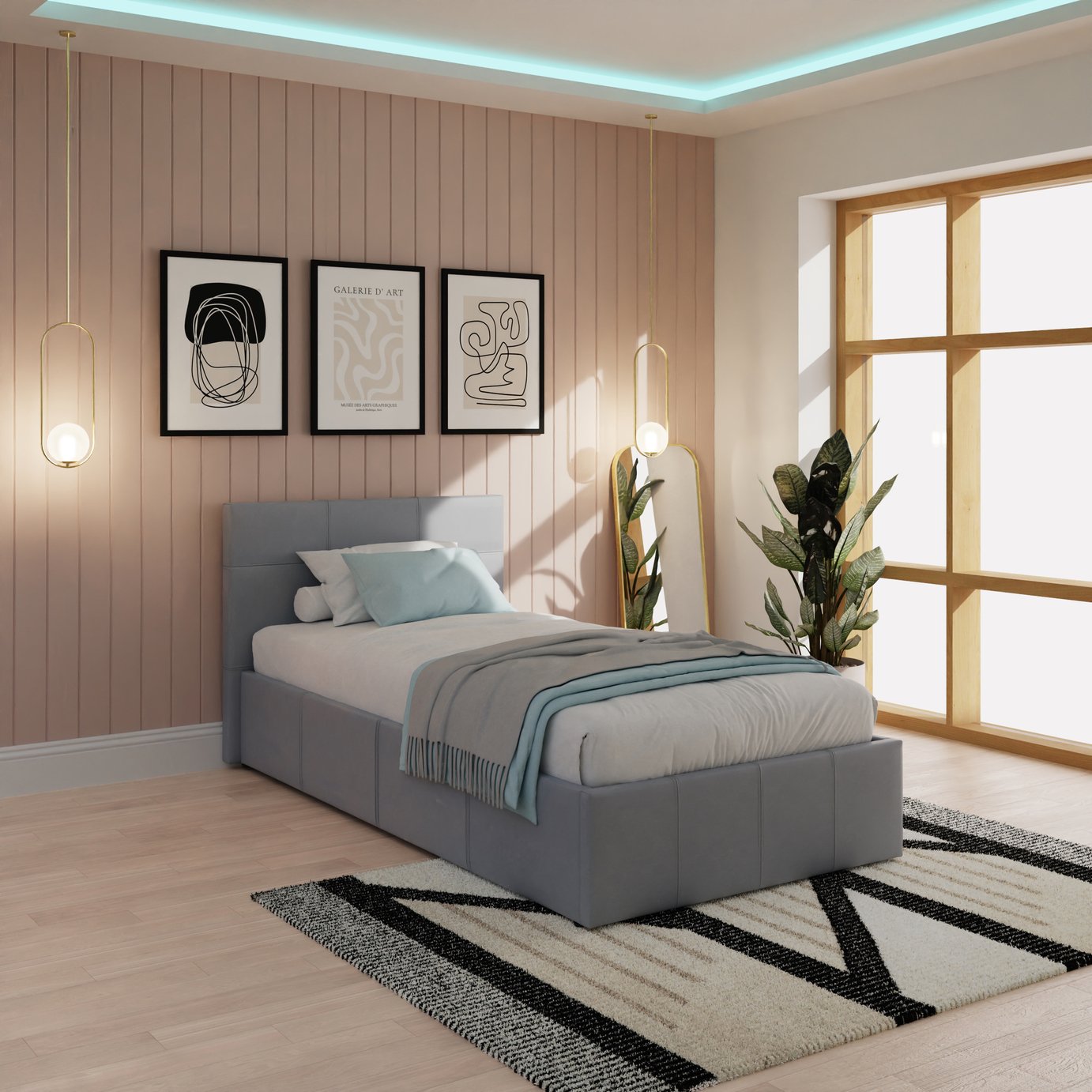 GFW End Lift Single Ottoman Bed with Mattress - Grey
