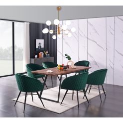 Goddard 6 Person Dining set - a Rectangular Extendable Dining Table with Metal Legs and a Set of 6 Quilted Velvet Dining Chairs for Dining Room - Mode