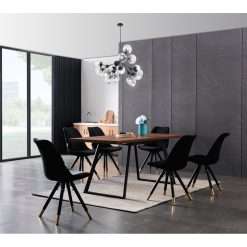 Grizelda 6 Person Dining set - a Rectangular Extendable Dining Table with Metal Legs and a Set of 6 Quilted Velvet Dining Chairs for Dining Room - Mod