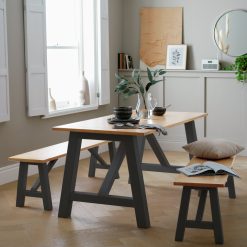 Habitat Burford Anthracite Dining Table & 2 Grey Benches