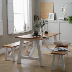 Habitat Burford White Dining Table & 2 White Benches