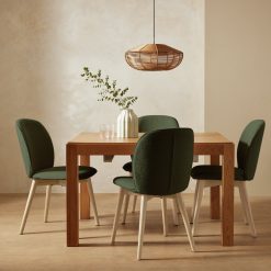 Habitat Drio Extending Oak Dining Table & 4 Green Chairs